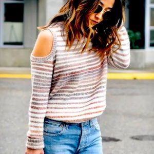 Rebecca Minkoff Page Wool Alpaca Blend Knit  Sweater in Chalk Stripe Small